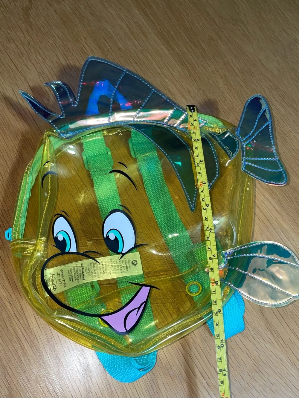 Disney Flounder The Little Mermaid Clear Yellow Backpack Iridescent Fins - OS